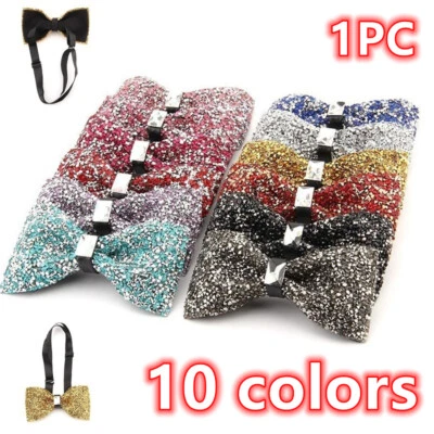 Hombres Diamante Lentejuelas Punta Pajarita Estrás Esmoquin Traje Pre-atado Fiesta Formal Foto 1 de 4