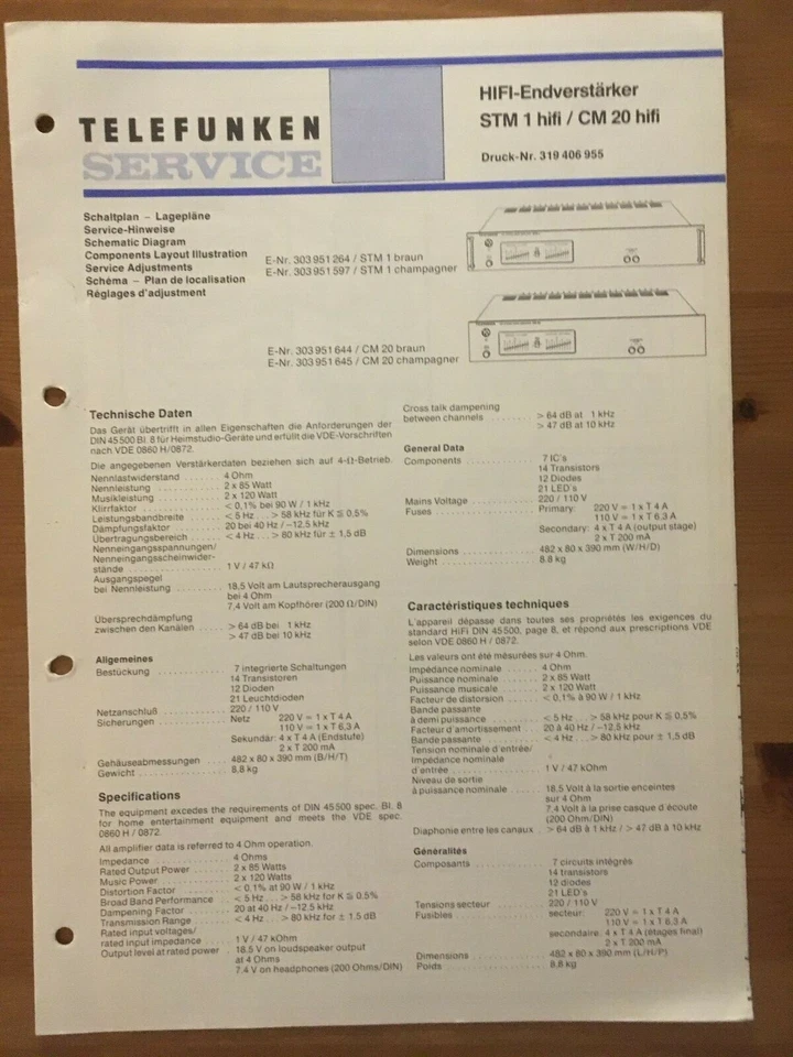 Telefunken Serviceheft-Gebrauchsanweisung  für STM 1 Endstufe - Bild 1 von 1
