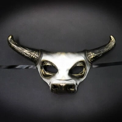 Animal Masquerade Mask Men Bull White Gold M31185 - Image 1 of 4