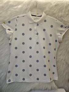 NIKE WOMENS DRI FIT SHRT SLEEVE COLLAR SHIRT TOUR PERFORMANCE XL POLKA DOT WHITE - Picture 1 of 5
