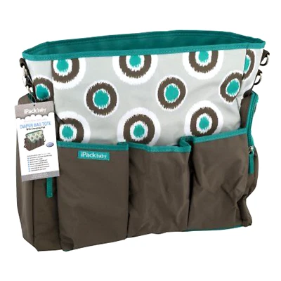 iPack Baby Diaper Bag Tote with Changing Pad New with Tag Gray Turquoise - Image 1 of 3