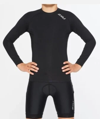 NEW in Box 2XU YOUTH COMPRESSION LONG SLEEVE TOP - BLACK/SILVER Size YXL - Image 1 of 4
