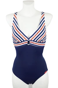 Lidea Badeanzug Größe 36 C Cup Bademode Blau Weiß Braun Schwimmanzug Sommer - Bild 1 von 5