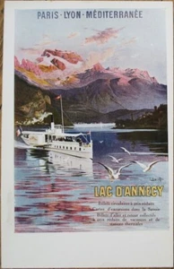 Lac d'Annecy 1910 Französisches Plakat Kunst Eisenbahn Werbepostkarte, Künstlersigniert - Bild 1 von 1