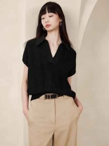 Banana Republic Janette Polo Sweater Black L Large #882777 - Picture 1 of 10