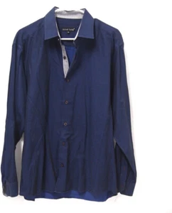 Jared Lang Mens Shirt XL Solid Navy Blue Long Sleeve Button Flip Cuff 100% Cotto - Picture 1 of 5