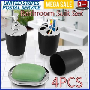 4PCS Bathroom Accessories Set Cup Toothbrush Dispenser Soap Cup Holder Dish Kit - Picture 1 of 12