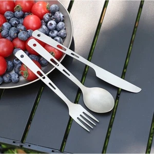 Titanium Camp Picnic Cutlery Lightweight Tableware Knife Fork Spoon Set - Picture 1 of 13