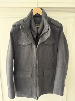 Guess Men's Gray Wool-Blend Insulated Military Quilted Coat Jacket Size M - Image 1 of 4
