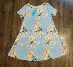 Womens Summer Casual T-Shirt Dress Short Sleeve Blue Bird Beach Dress Large - Picture 1 of 3