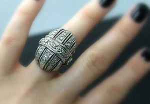 ANILLO DE CUERDA RETORCIDA PLATA 950 DIAMANTES GENUINOS CORTE ROSA SÓLIDO TALLA 10 - Imagen 1 de 5