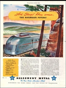 Anuncio 1944 Segunda Guerra Mundial ALLEGHENY METAL acero inoxidable diésel-trenes eléctricos que vienen 120524 - Imagen 1 de 1