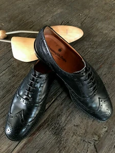 Ermenegildo Zegna Black Wing tip Brogues 7 1/2 - 41.5 Goodyear welt - Picture 1 of 12
