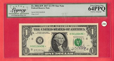 1$ FR 3004-H* 2017 Legacy 64PPQ NEW Lt 235 SIGNED  BY Secretary of the Treasury' - Image 1 of 2