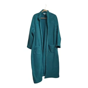 LL Bean Morgenmantel Damen 2X tiefgrün weiches Fleece lang durchgehender Reißverschluss Winter Lounge - Bild 1 von 16