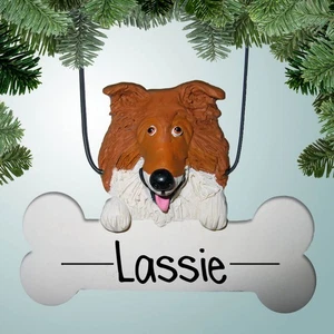 Collie Dog on Bone - New Puppy - Pet - Personalized Ornament - Picture 1 of 1