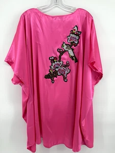 Kimono Einheitsgröße Hot Pink kurz seidig Vogel Applikation hinten Boho künstlerisch neu mit Etikett - Bild 1 von 6
