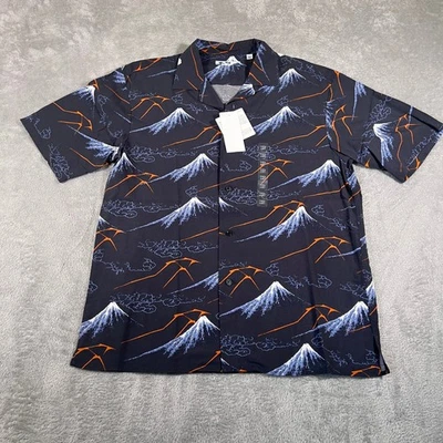 Uniqlo x Hokusai Shirt Mens XS Blue AOP Mt Fuji Rayon Button Up Short Sleeve NEW - Image 1 of 4