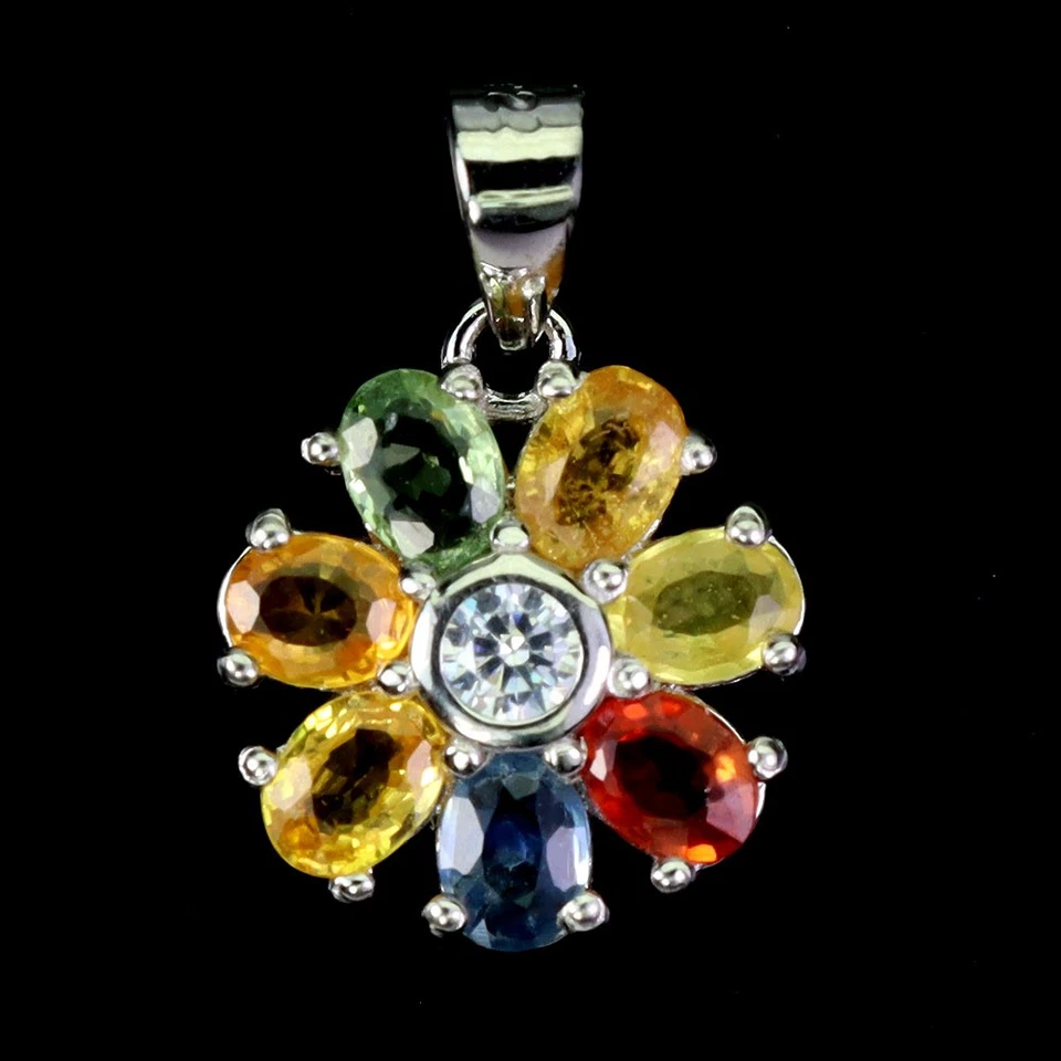 925纯银吊坠椭圆形蓝宝石4x3米花卉天然宝石首饰 — 第 1/4 张图片