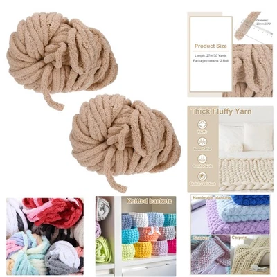 Chunky Garn Dickes Flauschiges Chenille Handstrick Decke Kissen Teppich 2 Stü... - Bild 1 von 4