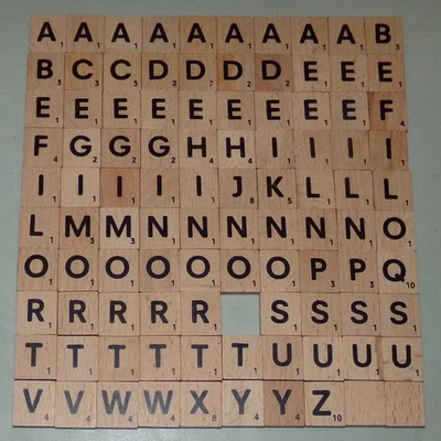 99 Wooden Genuine Scrabble Letters Tiles 2021 Arts Crafts Jewelry (Missing R) - Image 1 of 2