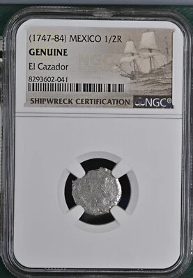 1747- 1784 Mexico 1/2 Real El Cazador Silver Shipwreck Coin NGC Graded #041 - Image 1 of 3