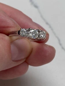 9ct White Gold Mossanite Triple Stone Engagement Dress Cocktail Ring Size P1/2 Q - Picture 1 of 6