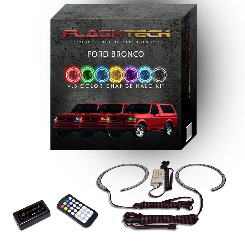 RGB Multi Color Bluetooth LED Halo Ring kit for 1992-1996 Ford Bronco Headlights - Image 1 of 4