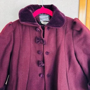 Rothschild Sz 3t Wool Coat Grape Burgundy Velvet Bows Pleated EUC Vintage - Picture 1 of 12