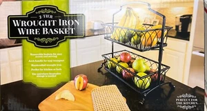 2 Ebenen Schmiedeeisen Obst Gemüse Korb Ständer Küche Organizer Aufbewahrung Neu - Bild 1 von 9