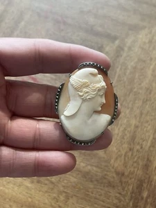Fab Antique Edwardian Cameo Silver & Marcasite Brooch - Picture 1 of 11