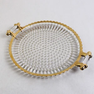Vintage Jeannette Clear Bubble Glass Tray with Gold Trim Handles 8" - Picture 1 of 5