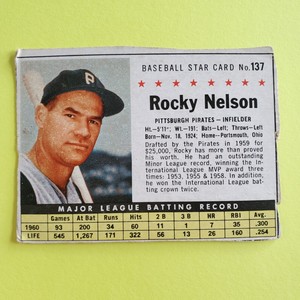 Rocky Nelson 1961 POST CEREAL Baseball Card #137 Pirates HAND-CUT Vintage MLB