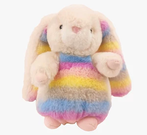 Aurora Rainbow Sorbet Bunny Plush Floppy Ears Ivory Pastel Stuffed Beanbag 6" - Picture 1 of 13