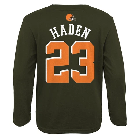 Joe Haden NFL Cleveland Browns "Mainliner" Long Sleeve Jersey T-Shirt Youth S-XL Cover