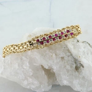 14K Yellow Gold 2+ ct tw Ruby and Diamond Chain Bracelet 7 inches Circa 1980 - Picture 1 of 8