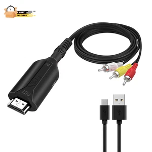 Composite AV/RCA CVBS to HDMI Cable Adapter (Male) 1080P Video Audio Converter - Picture 1 of 12