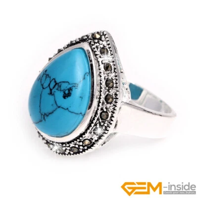 Dijes de piedras preciosas naturales surtidos anillos de goteo de lágrima bohemia para mujer joyas regalo Foto 1 de 4