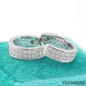 Moissanite Huggie Hoop Earrings 1.50 Carat Round Cut VVS1 Solid 14K White Gold - Bild 1 von 9