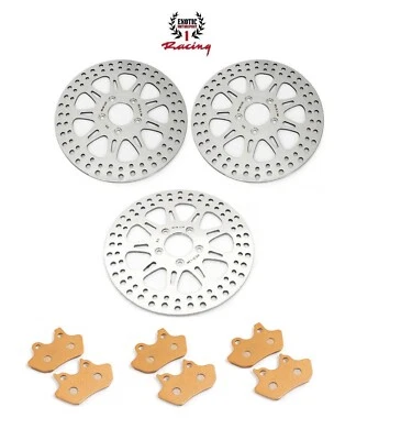 New Harley Brake Disc Rotors & Brake Pads Roadking Streetglide 2000-07 Polished - Image 1 of 4