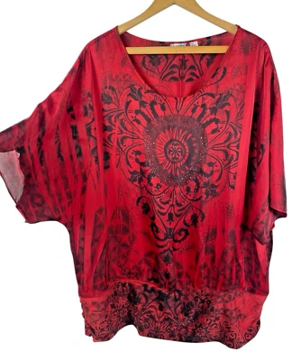 Cato Poncho Dolman Sleeve Tunic Top Red Black Boho Y2K Satiny 18W 20W Romantic - Image 1 of 4