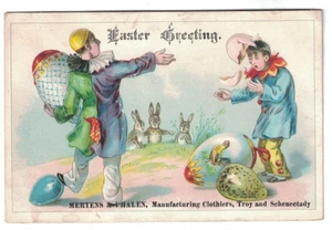1890 EASTER VICTORIAN TRADE CARD MERTENS & PHALEN CLOTHIERS TROY SCHENECTADY N.Y - Picture 1 of 2