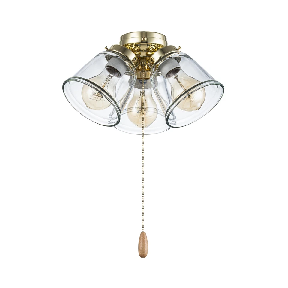 22015-1, Three-Light Ceiling Fan Light Kit with Pull Chain, Polished Brass Fi... - Image 1 of 4