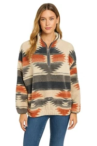 Western Aztec Fleece Pullover Cozy Soft Thread + Supply Quarter Zip Sweatshirt L - Picture 1 of 7