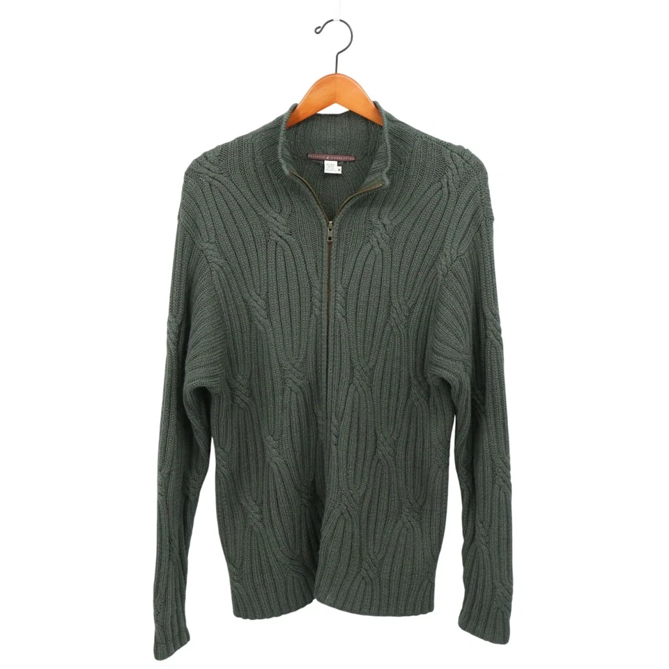 Peruvian Connection Men's Baby Alpaca Silk Cable Knit Zip Cardigan Sweater M - Image 1 of 3