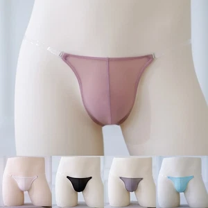 Comfortable Men's Bulge Pouch Thong Panties in Ice Silk Low Waist Underwear - Picture 1 of 23