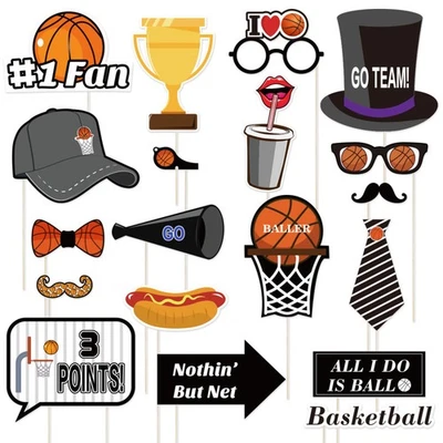Amosfun 20PCS Basketball Photo Booth Props Sports Party Funny Decoration Tool - Photo 1/4