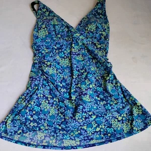 LL Bean Swimsuit 16 One Piece Swim Dress UPF 40+ Convertible Modest Floral Beach - Picture 1 of 15