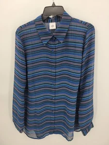 Blusa Cabi Top Mujer Mediana Azul Rayas Manga Larga Cruzada Espalda - Imagen 1 de 10