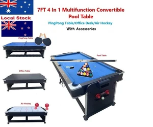 4 In 1 Multifunction Convertible 7FT Pool Table/Tennis/Office/Air Hockey Blue NZ - Bild 1 von 9